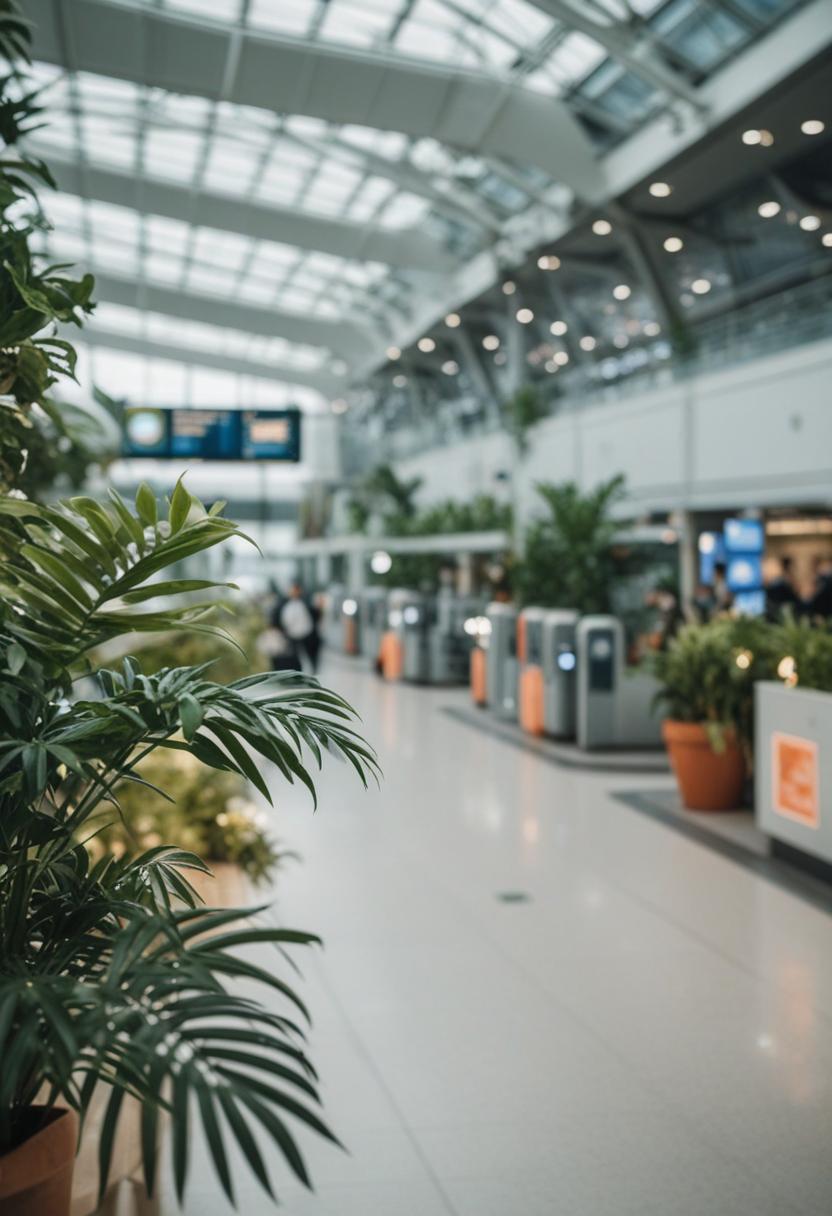 Airplane plants in a sleek, modern airport setting.