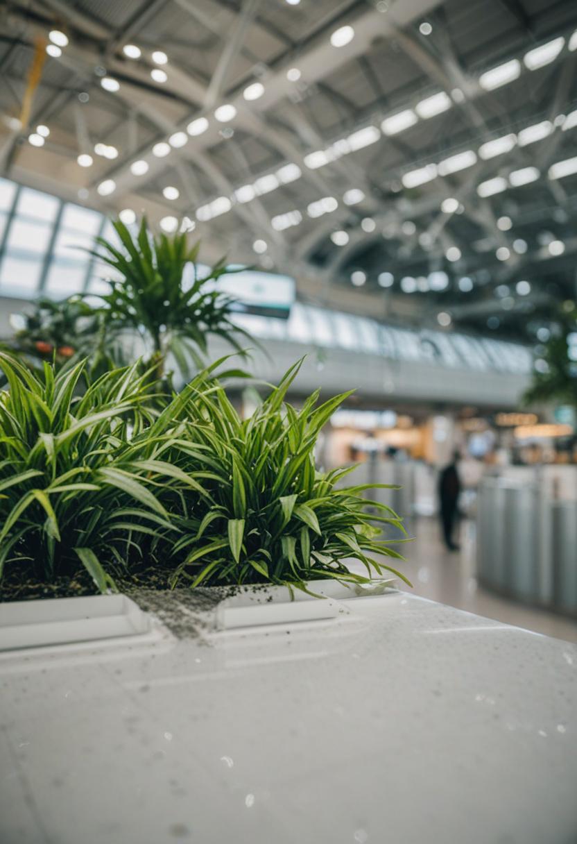 Airport green space with plants and a calming aesthetic.