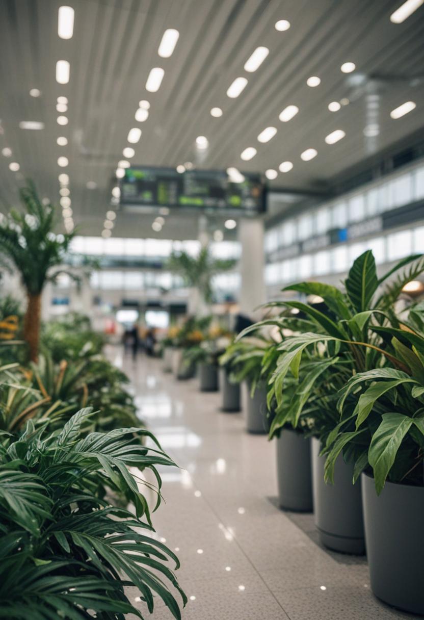 Airport-style greenery with modern, sleek plant arrangements.