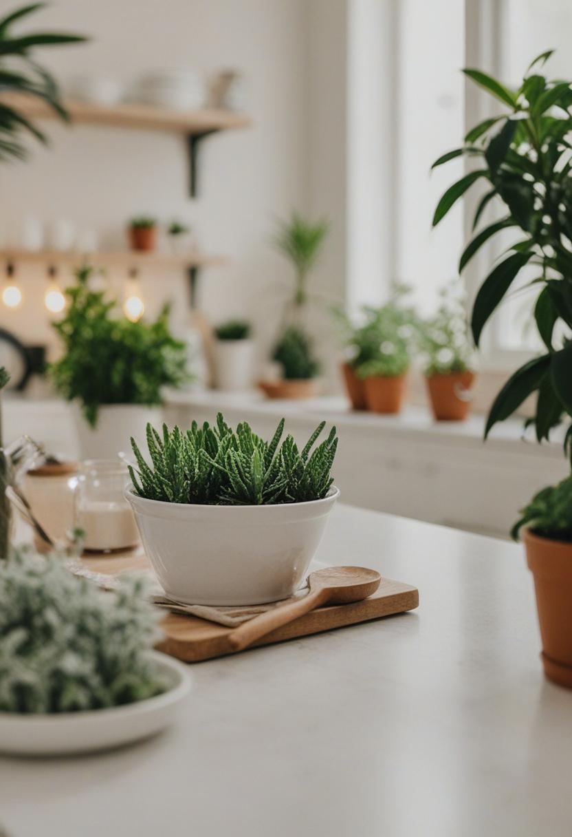 Baking-themed plant arrangement with cozy aesthetic.