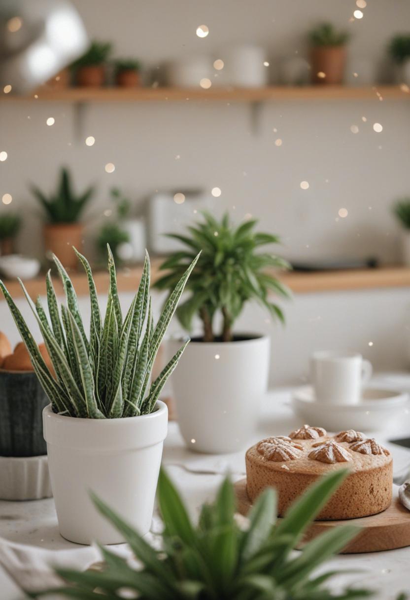 Baking-themed plants with cozy decoration.