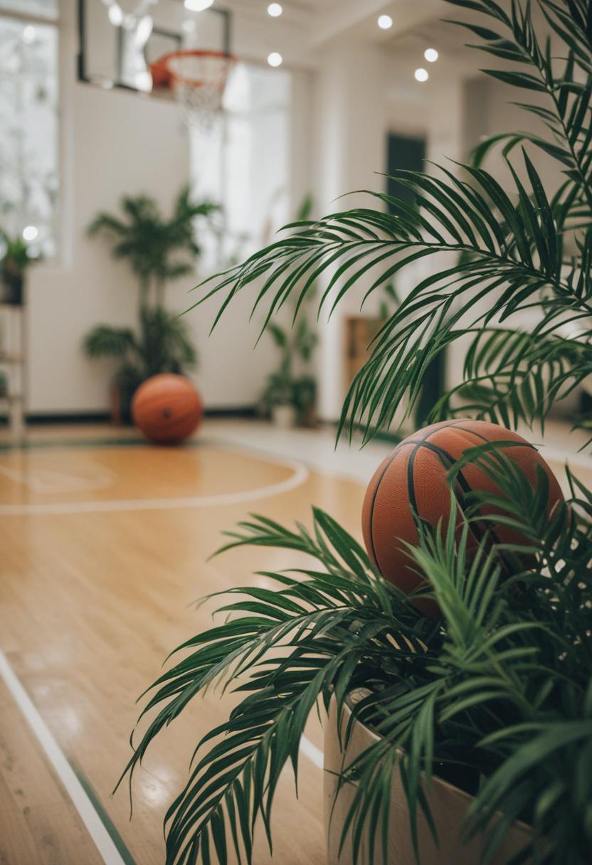 Basketball-themed plants with vibrant, court-inspired designs.