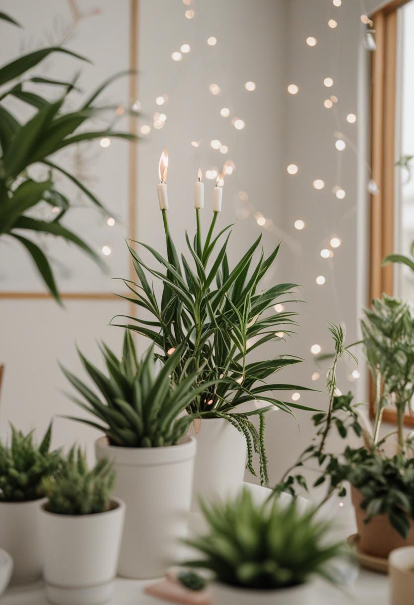 Birthday plants decor for a festive green celebration.