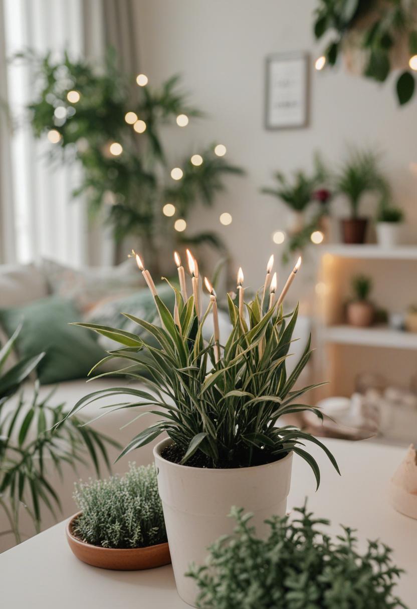 Birthday plants decor for a festive, green-themed celebration.