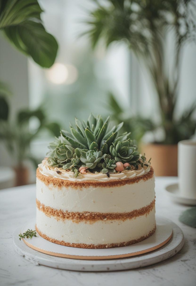Vibrant plants decorate a cake-inspired aesthetic.
