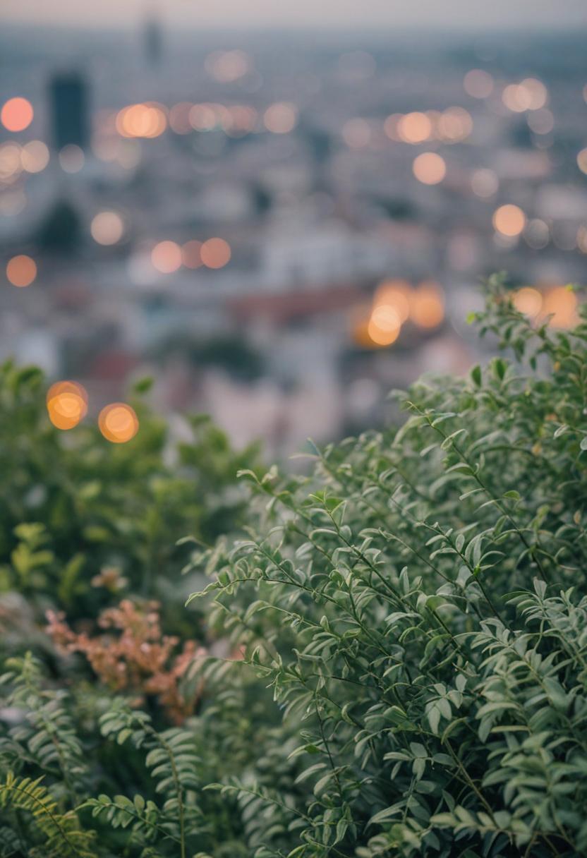 Urban green oasis with lush plants and modern design.