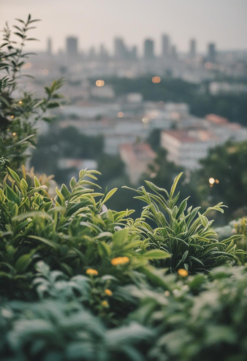 Urban greenery blending cityscape and plant life.