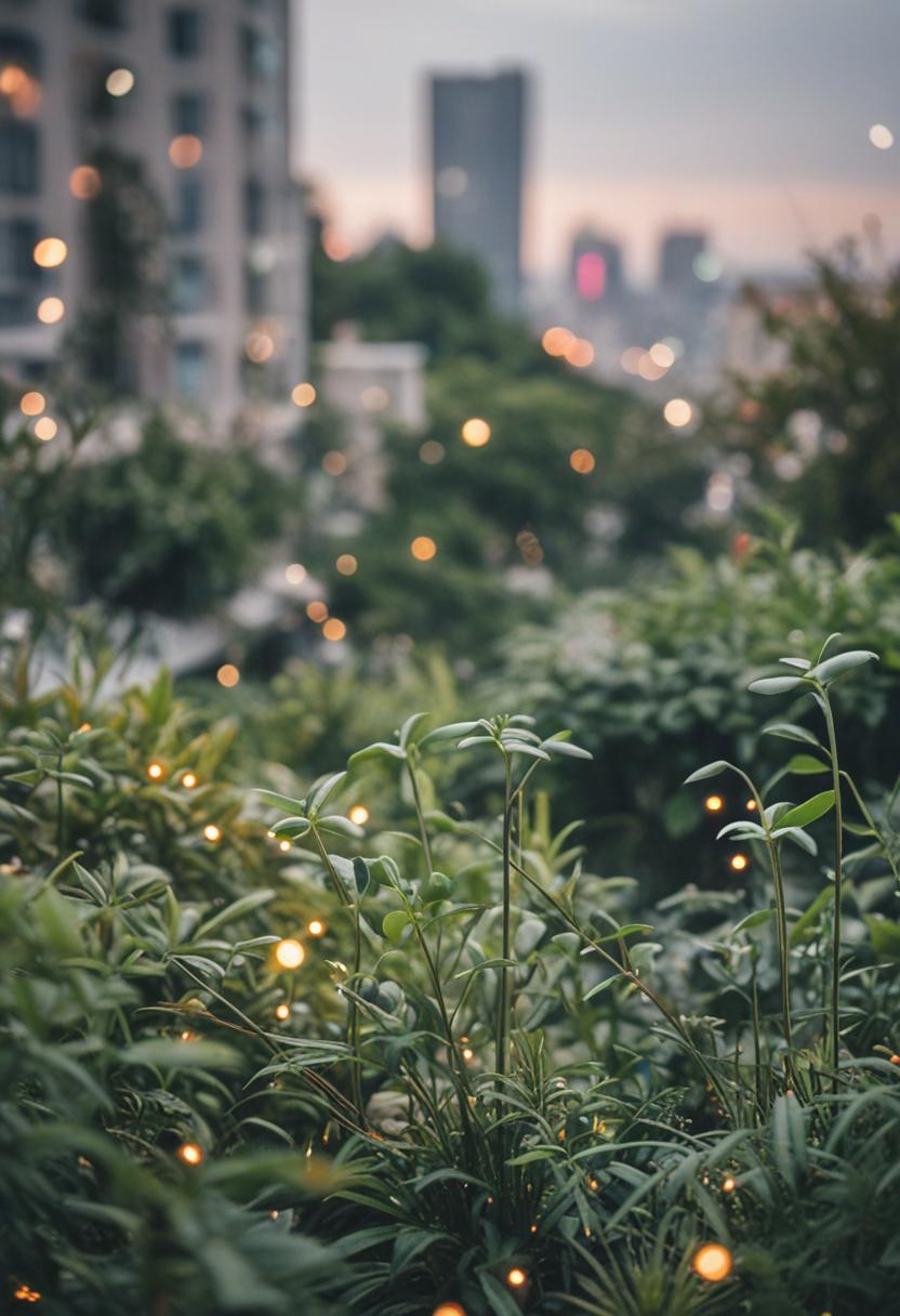 Urban green oasis with lush plants and modern design.
