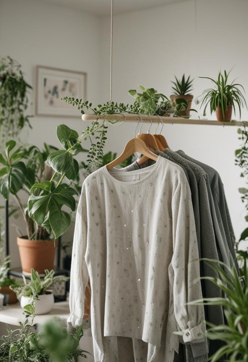 Elegant plant-inspired fashion with a cozy clothing vibe.
