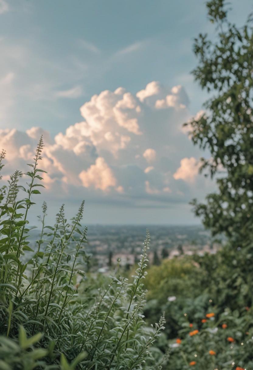Soft clouds meet lush greenery in a serene plant scene.