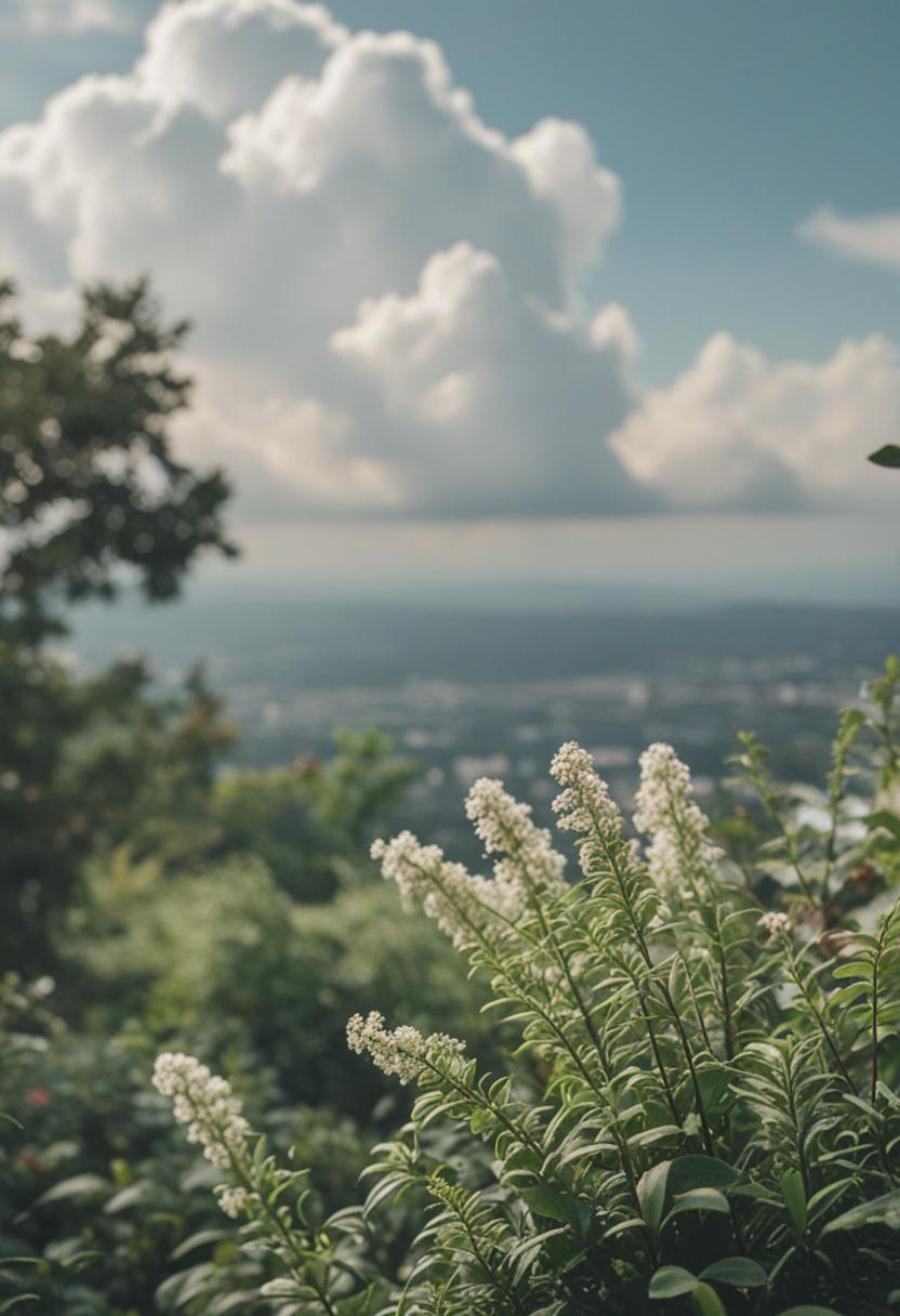 Soft, ethereal plants floating in a dreamy cloud landscape.