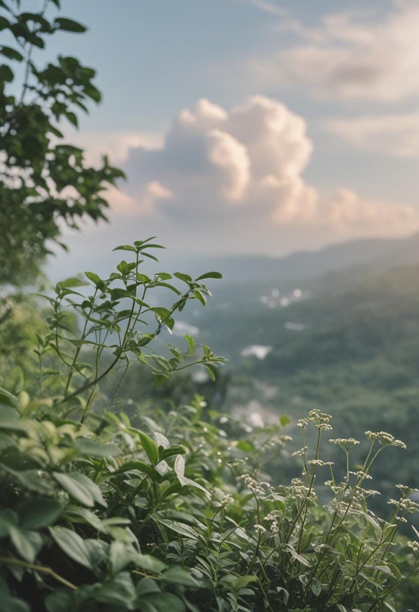 Ethereal plants in a dreamy cloud-filled scene.