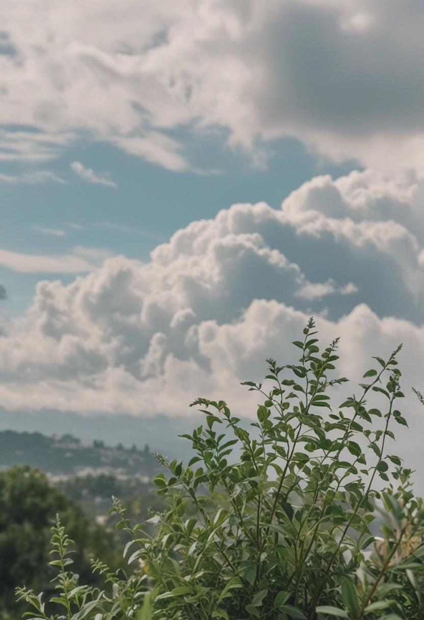 Soft clouds meet greenery in a serene plant scene.