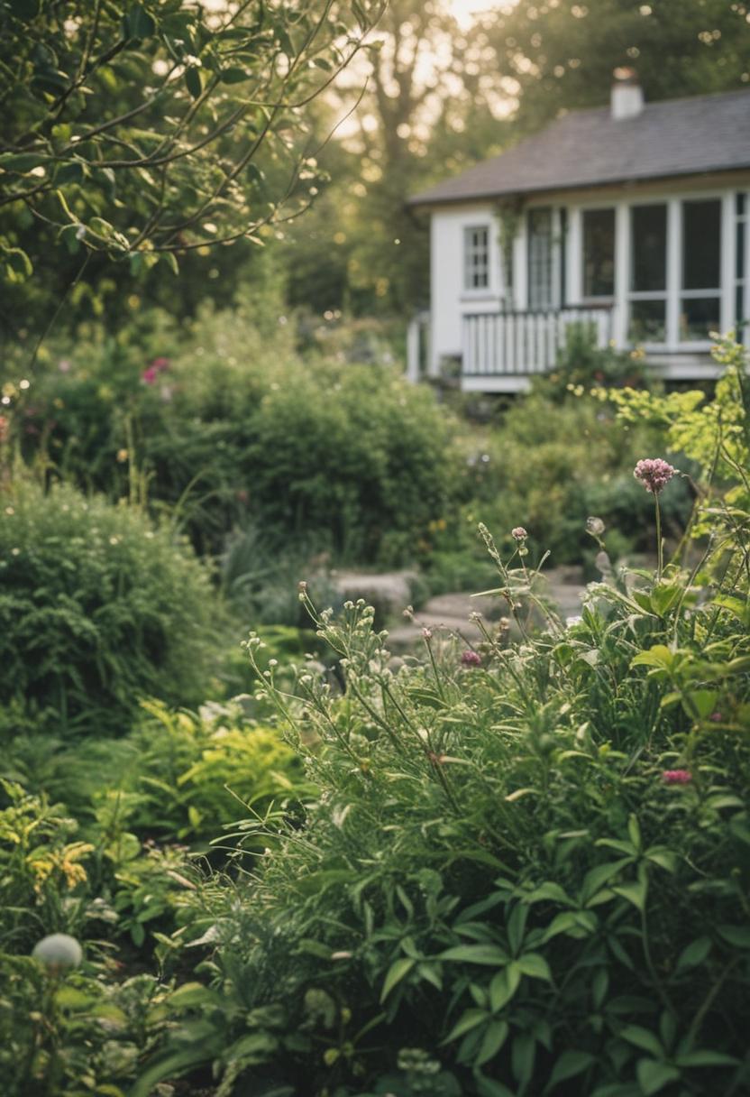 Whimsical plants in a cottagecore styled garden.