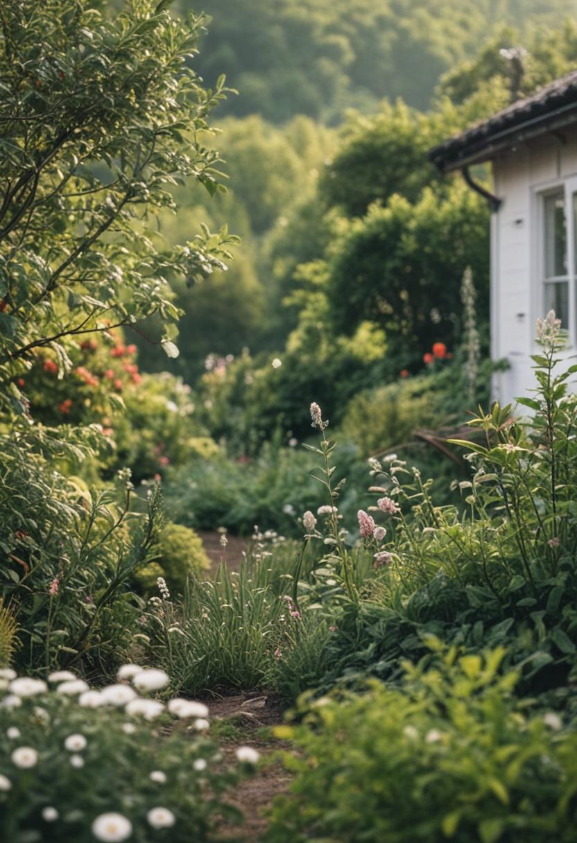 Cottagecore plants in a whimsical, nature-filled setting.