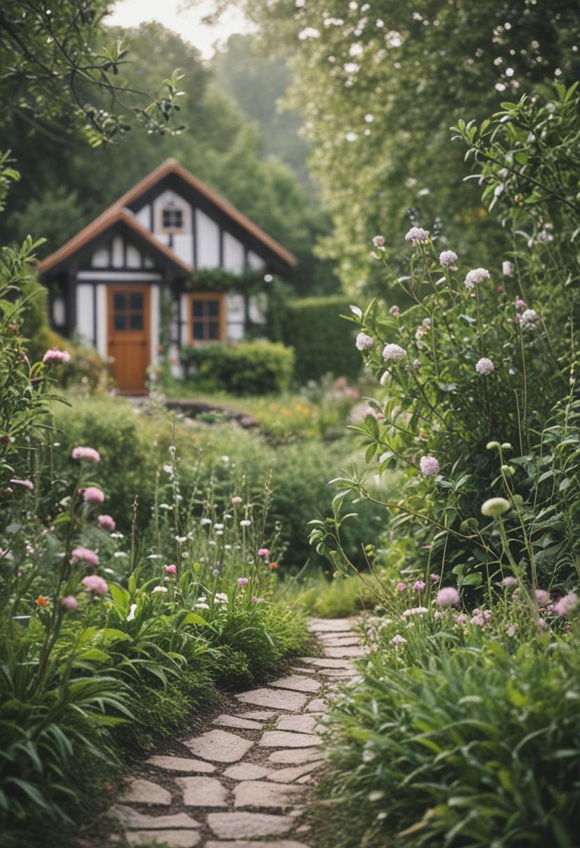 Cottagecore plants in a cozy, nature-filled setting.