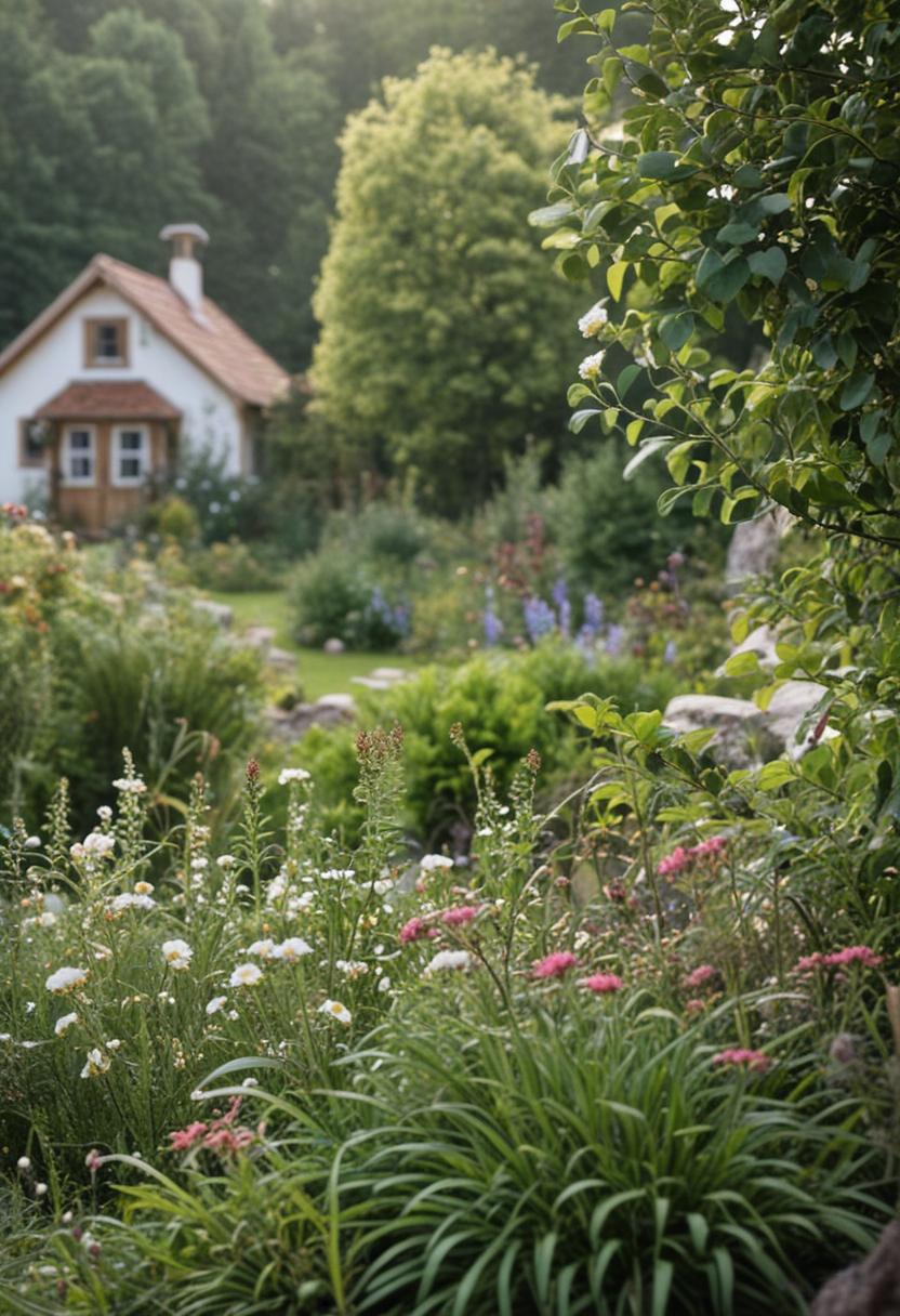 Cottagecore plants in soft pastels and natural textures.