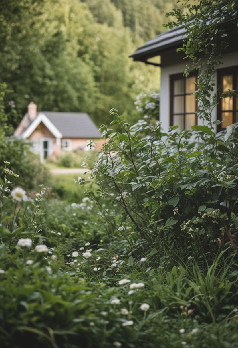 Cottagecore plants in a whimsical, natural setting.