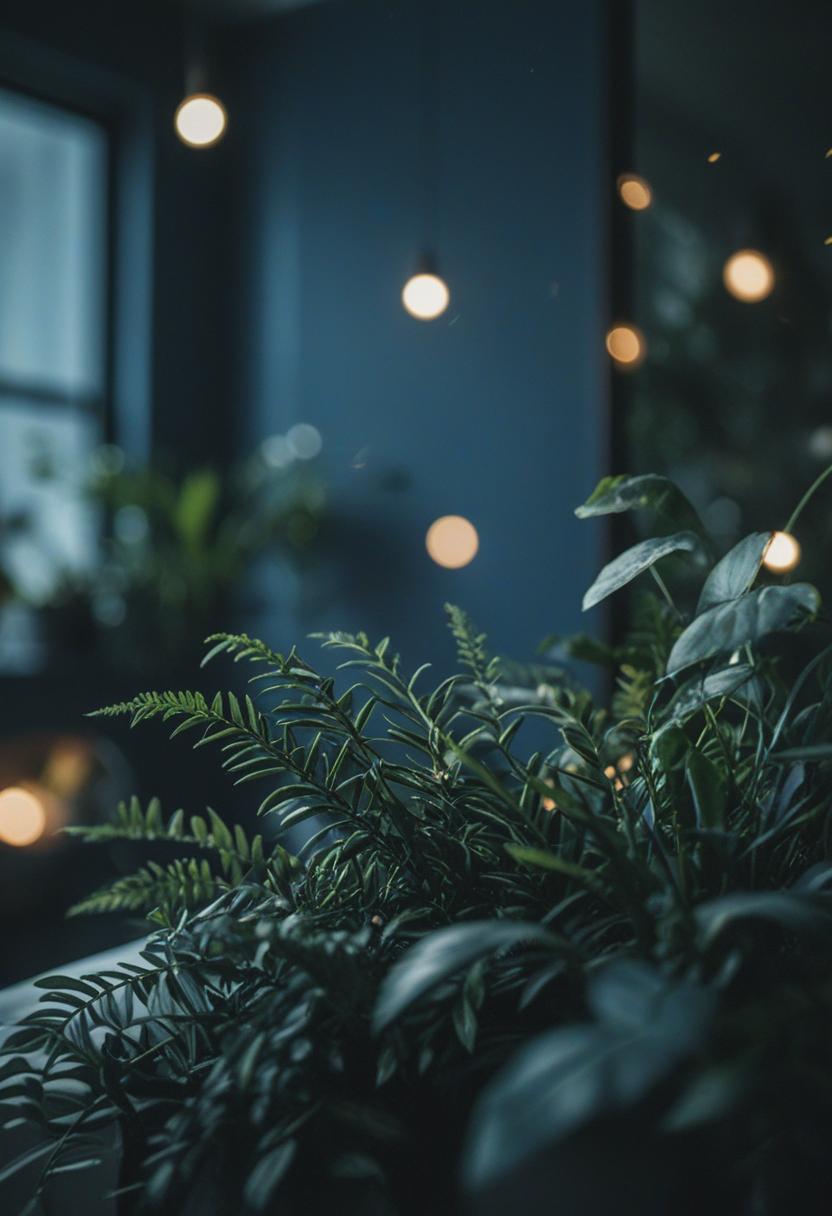 Dark blue plants in a serene, mysterious aesthetic.