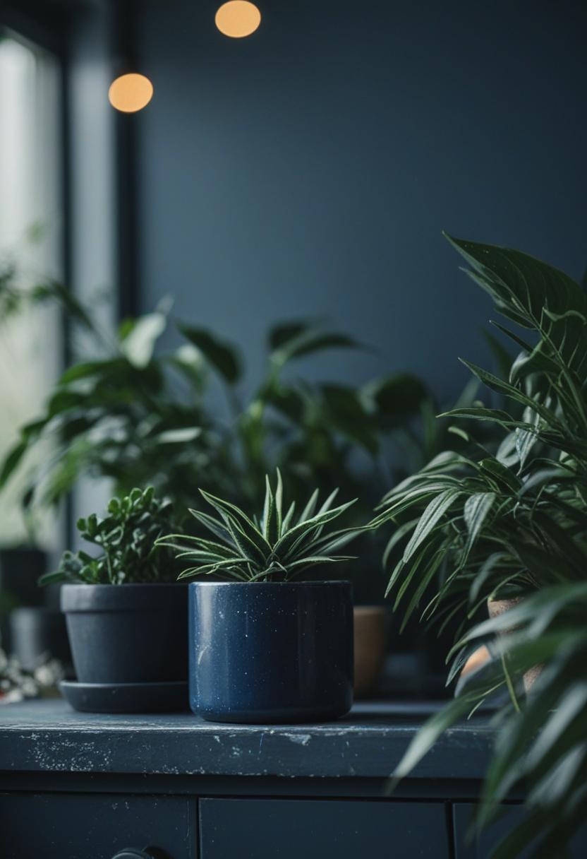 Dark blue plants in a serene, mysterious aesthetic.