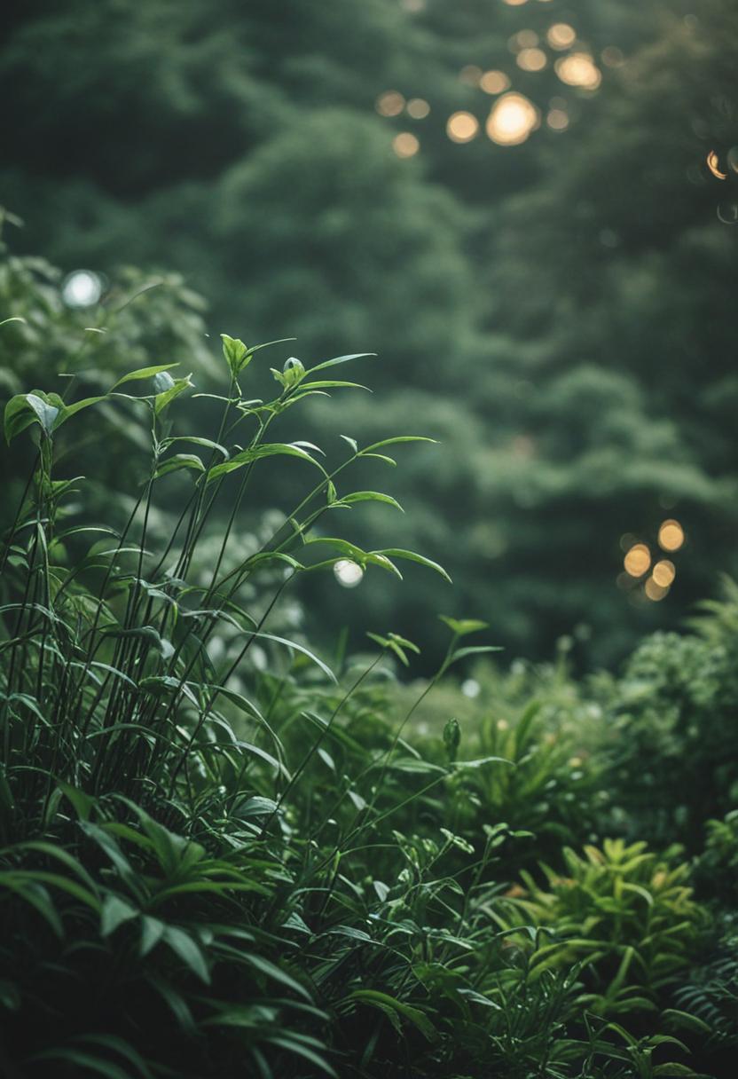 Dark green plants in a minimalist, nature-inspired setup.