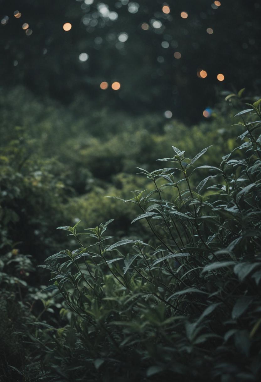 Dark foliage, eerie plants, shadowy nature.