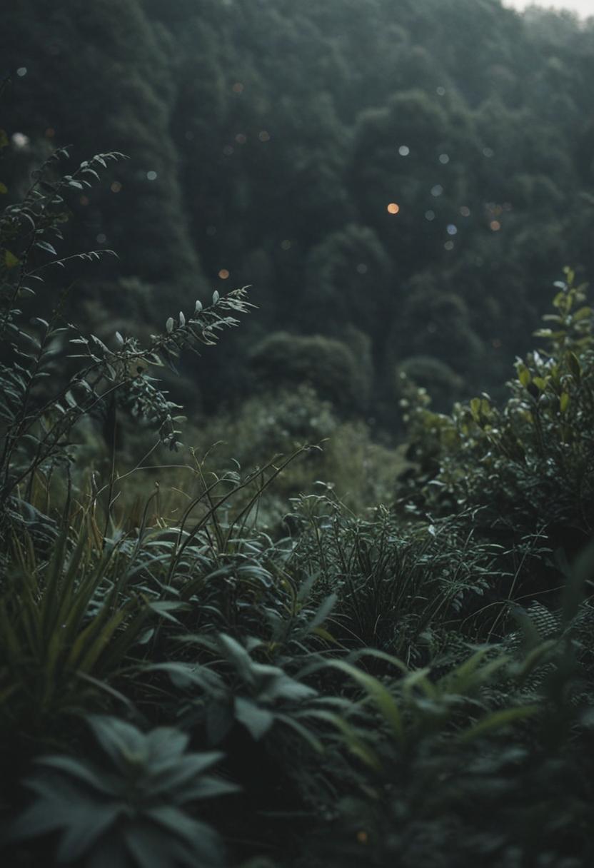 Mystical plants in a dark, nature-inspired setting.