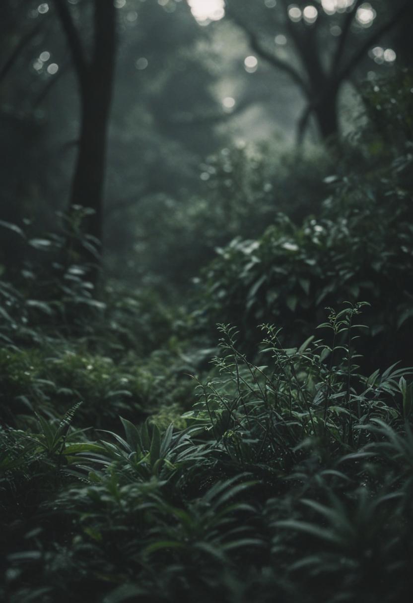Mysterious plants in a dark, nature-inspired setting.