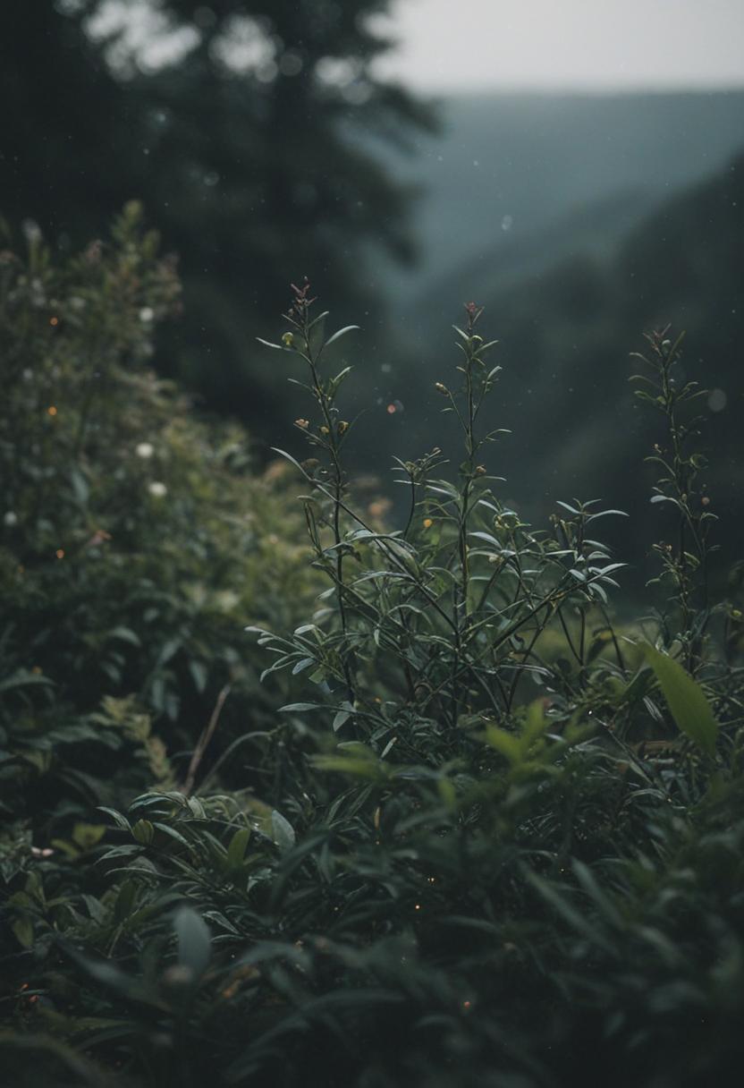 Mysterious dark foliage in a serene natural setting.