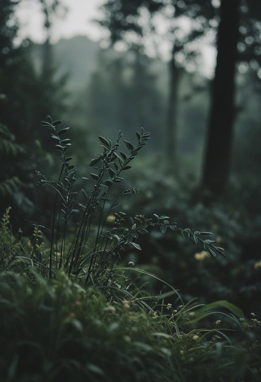 Mystical plants in a dark, nature-inspired setting.