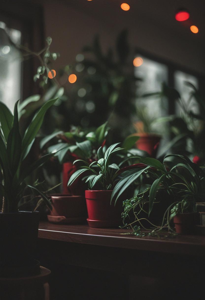 Dark red plants in a moody, elegant aesthetic.
