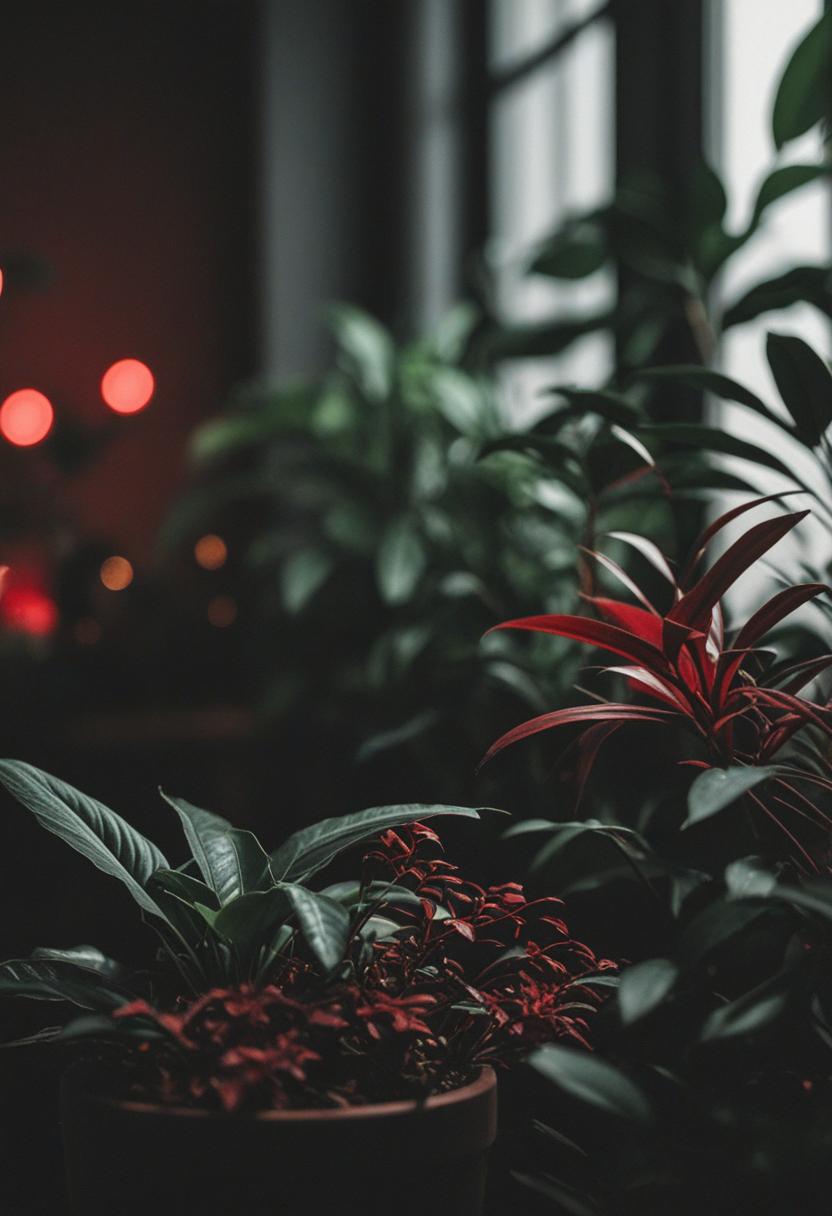 Dark red plants in a moody, elegant aesthetic.