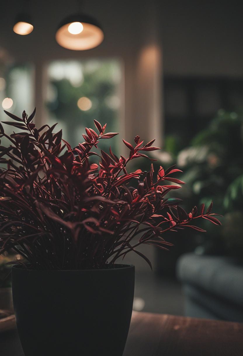 Dark red plants in a moody, elegant aesthetic.