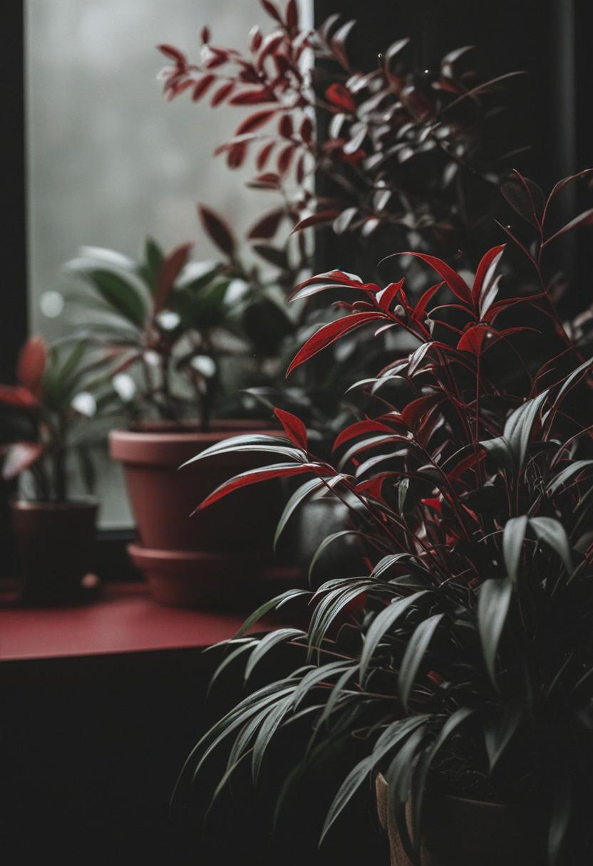 Dark red plants in a moody, elegant aesthetic.