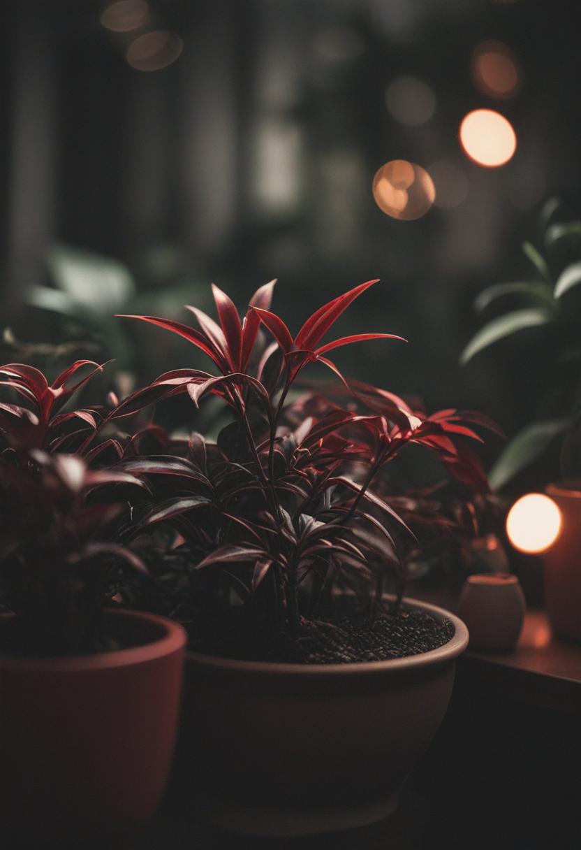 Dark red plants in a moody, elegant aesthetic.