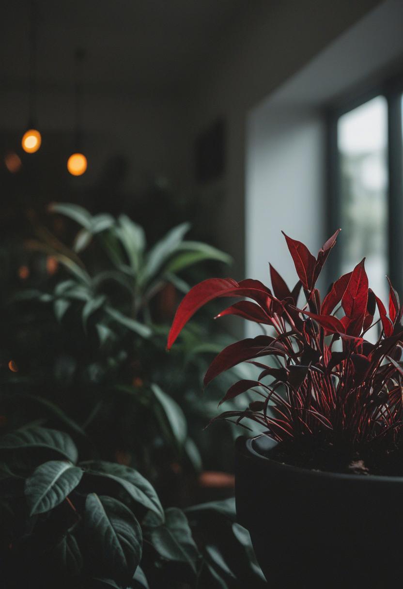 Dark red plants in a moody, elegant aesthetic.