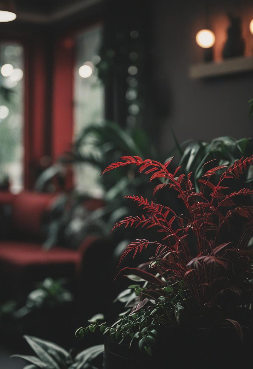 Dark red plants with a moody, elegant vibe.