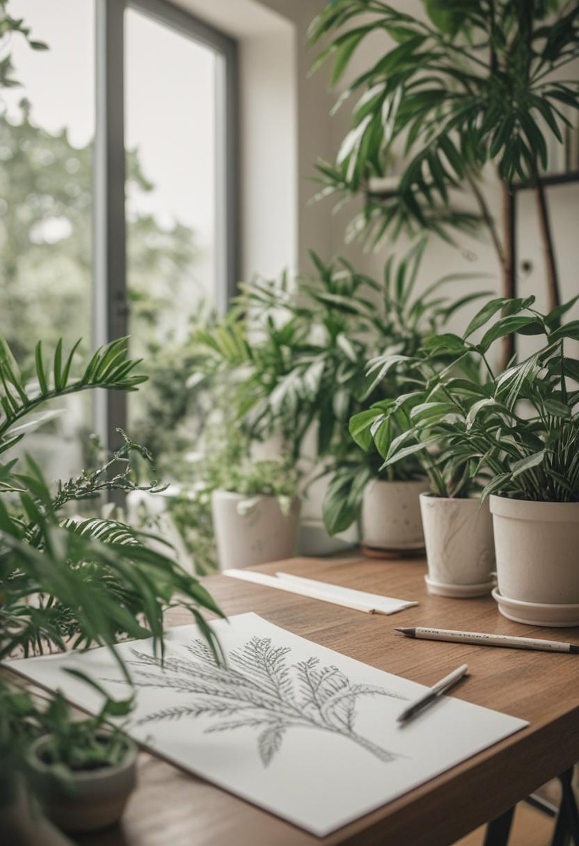 Whimsical plant drawings in soft watercolor style.