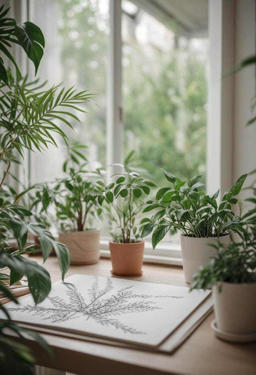 Stylized plant drawings in soft, artistic hues.