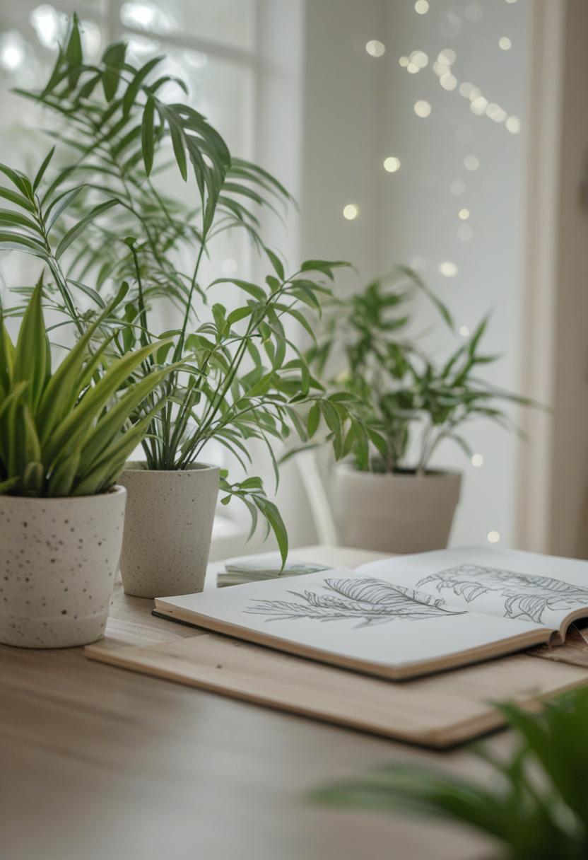 Whimsical plant drawings in soft, artistic style.