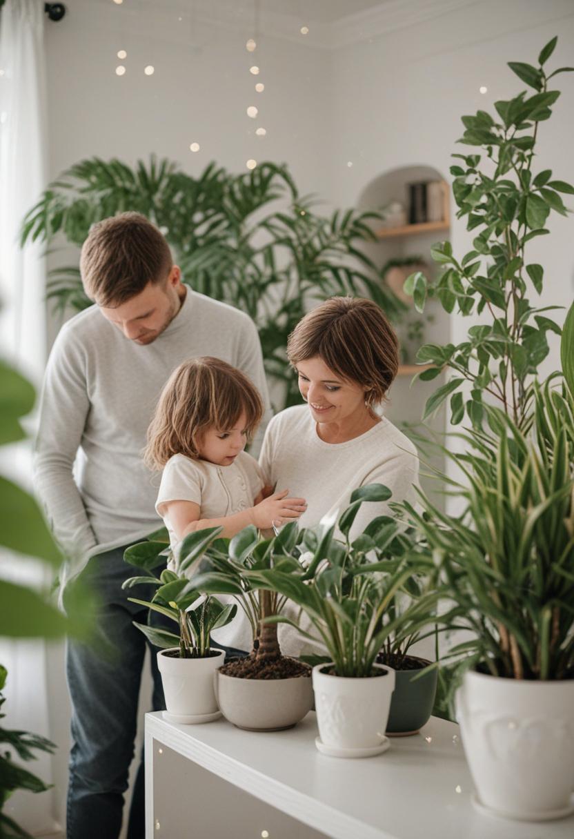 Family-themed plant decor with ornate details.