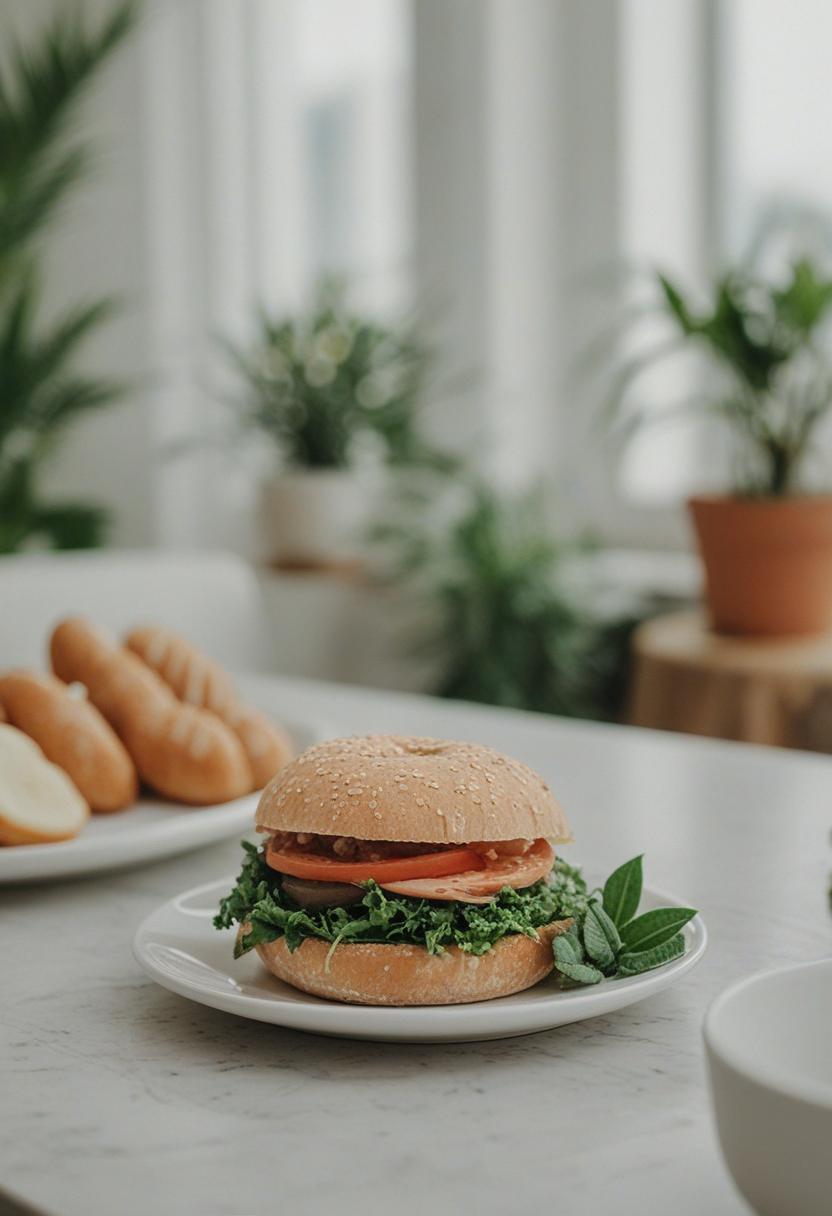 Vibrant plants with fresh food items in a stylish arrangement.