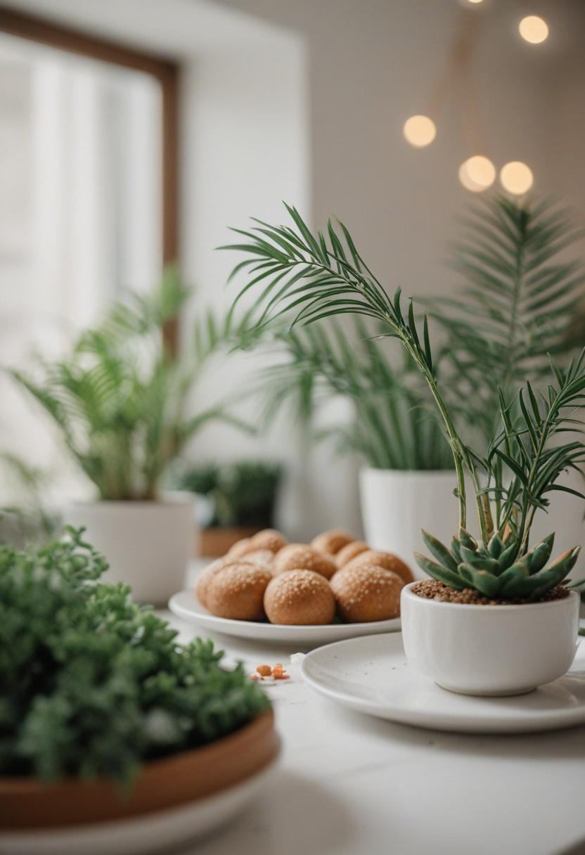 Vibrant plants enhancing food's visual appeal.