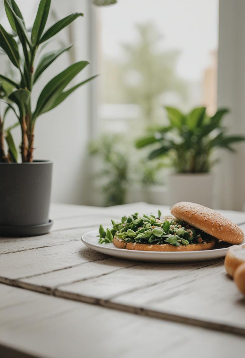 Vibrant plants with fresh food ingredients in a stylish setup.