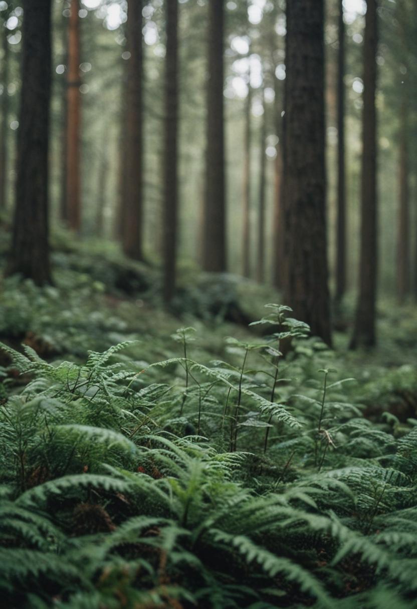 Whimsical forest plants in a serene, natural setting.