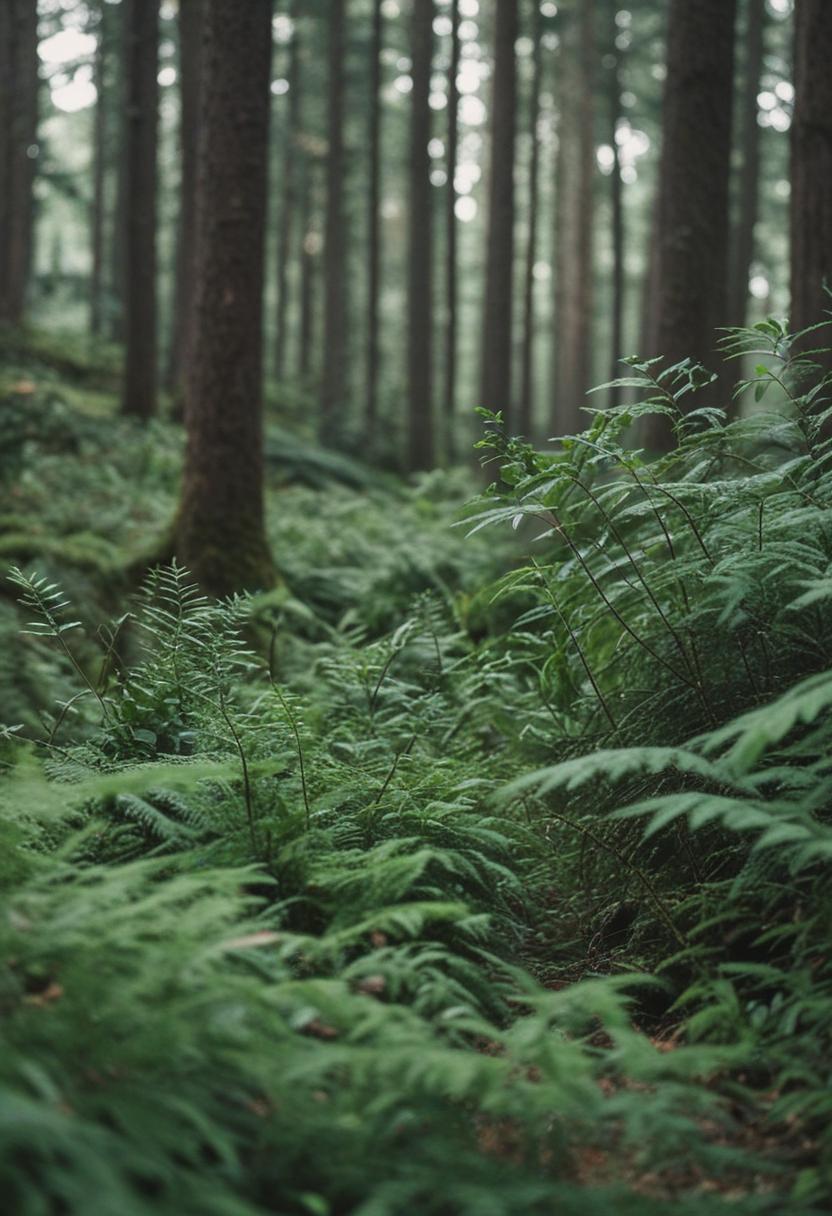 Whimsical forest plants in a serene, nature-inspired scene.