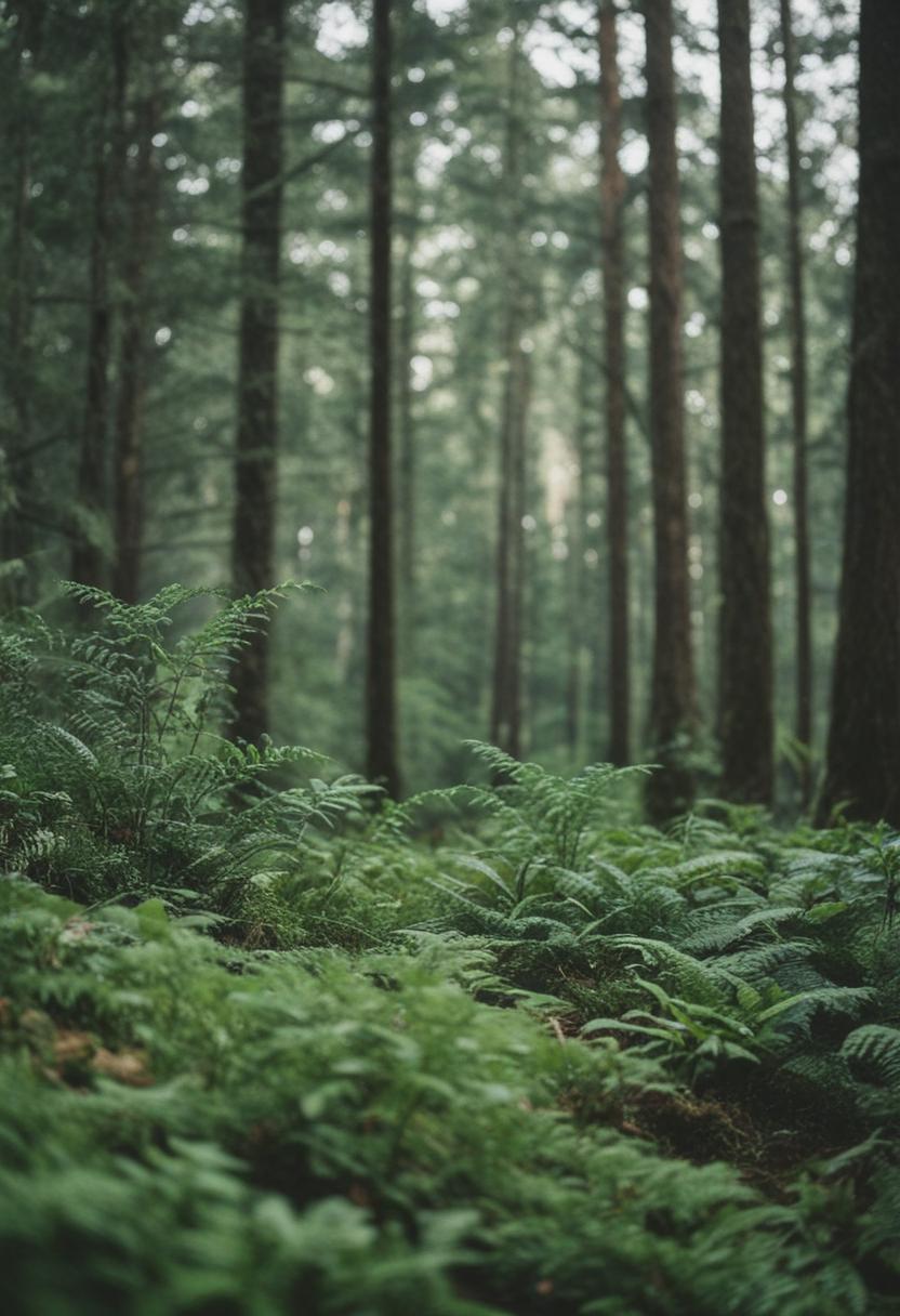 Whimsical forest plants in a serene, nature-inspired setting.