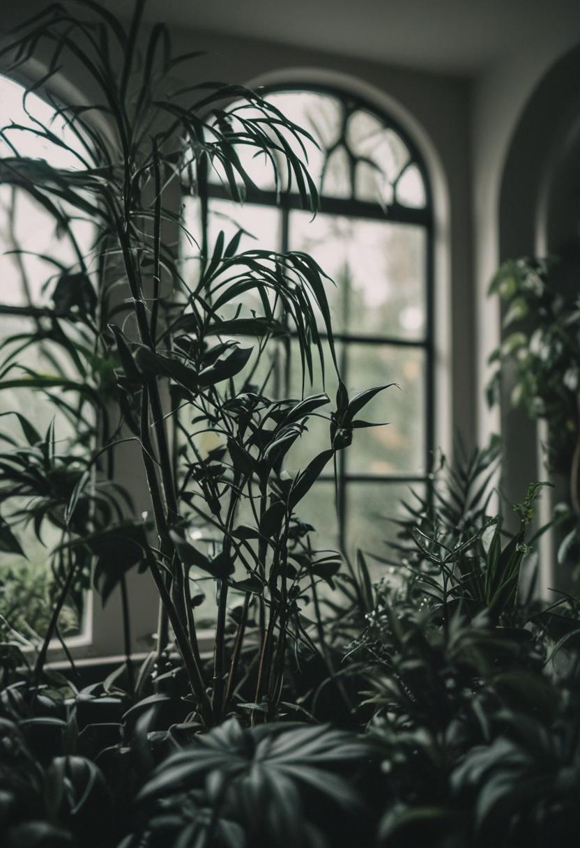 Dark, vibrant goth plants in shadowy beauty.
