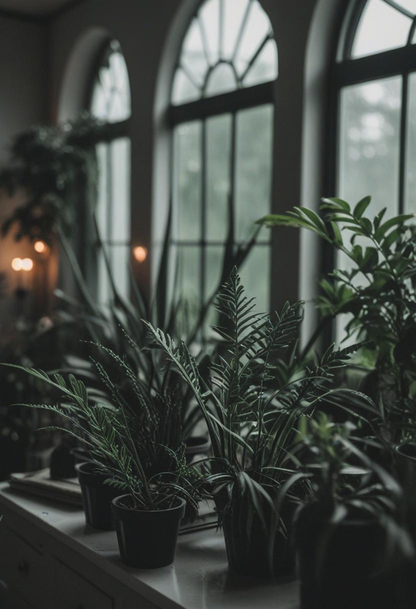 Gothic plants in intricate, dark forest scene.
