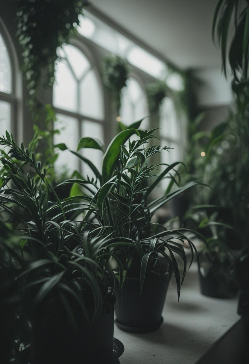 Dark veins on goth-themed plants in a moody aesthetic.